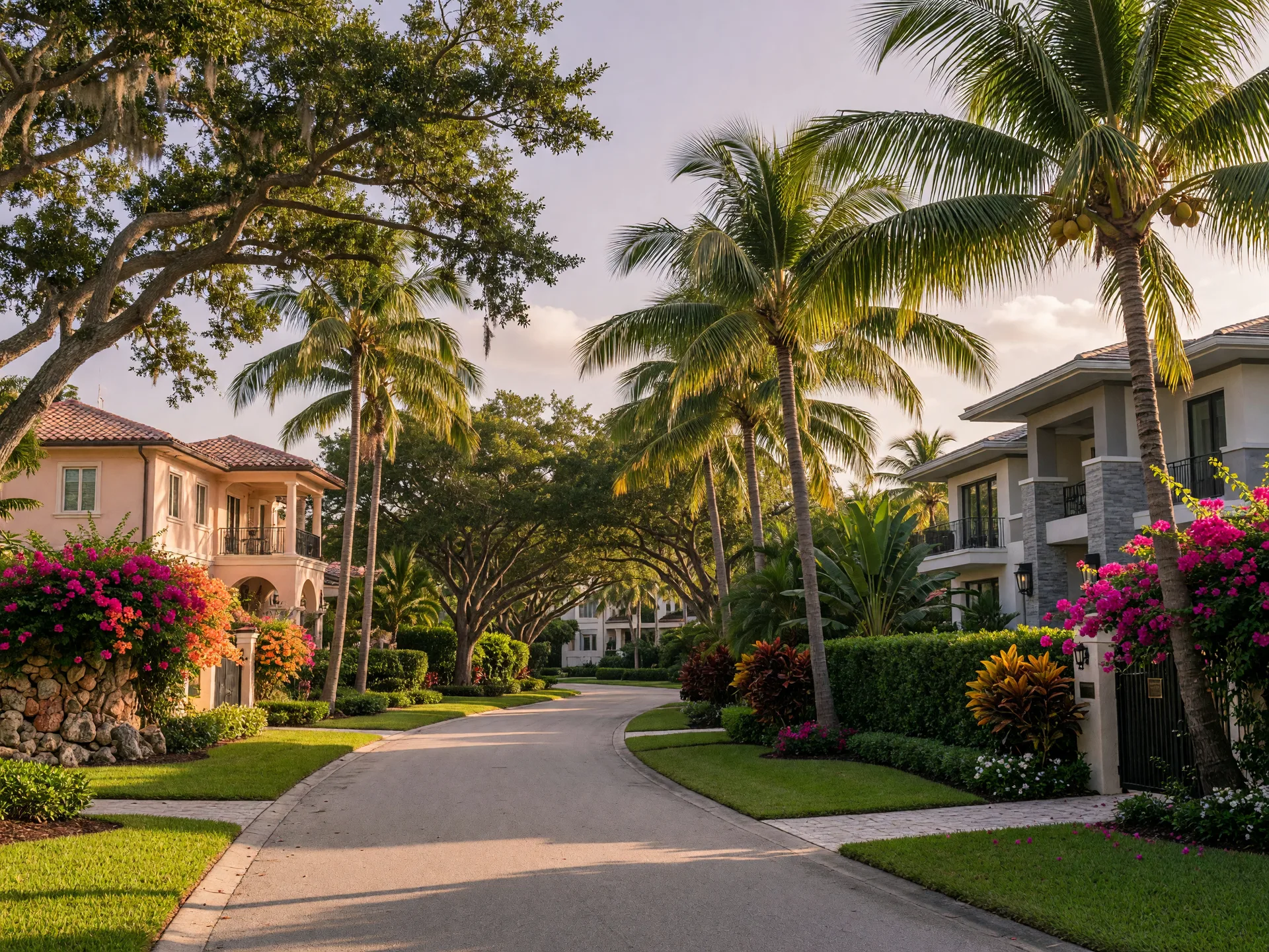 Quiet tree-lined street with private luxury estates in Port Royal, Naples, Florida