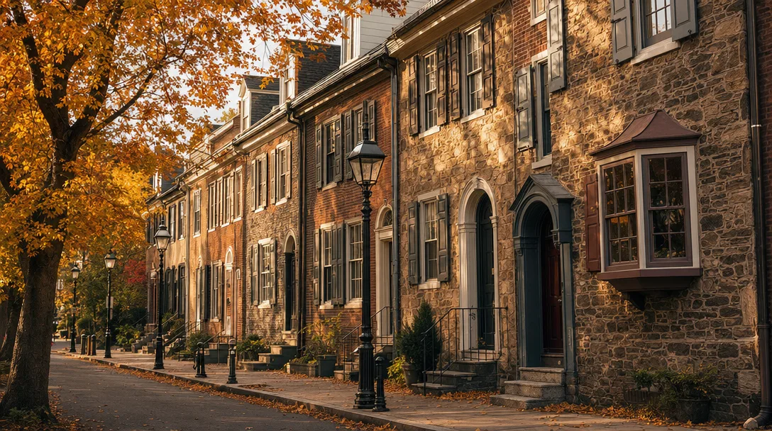 Historic colonial-era homes in Germantown, Philadelphia