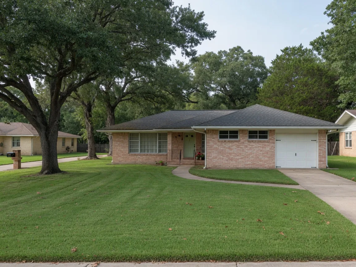 An original, well-maintained 1960s brick ranch home on a large wooded lot in Hollywood Park