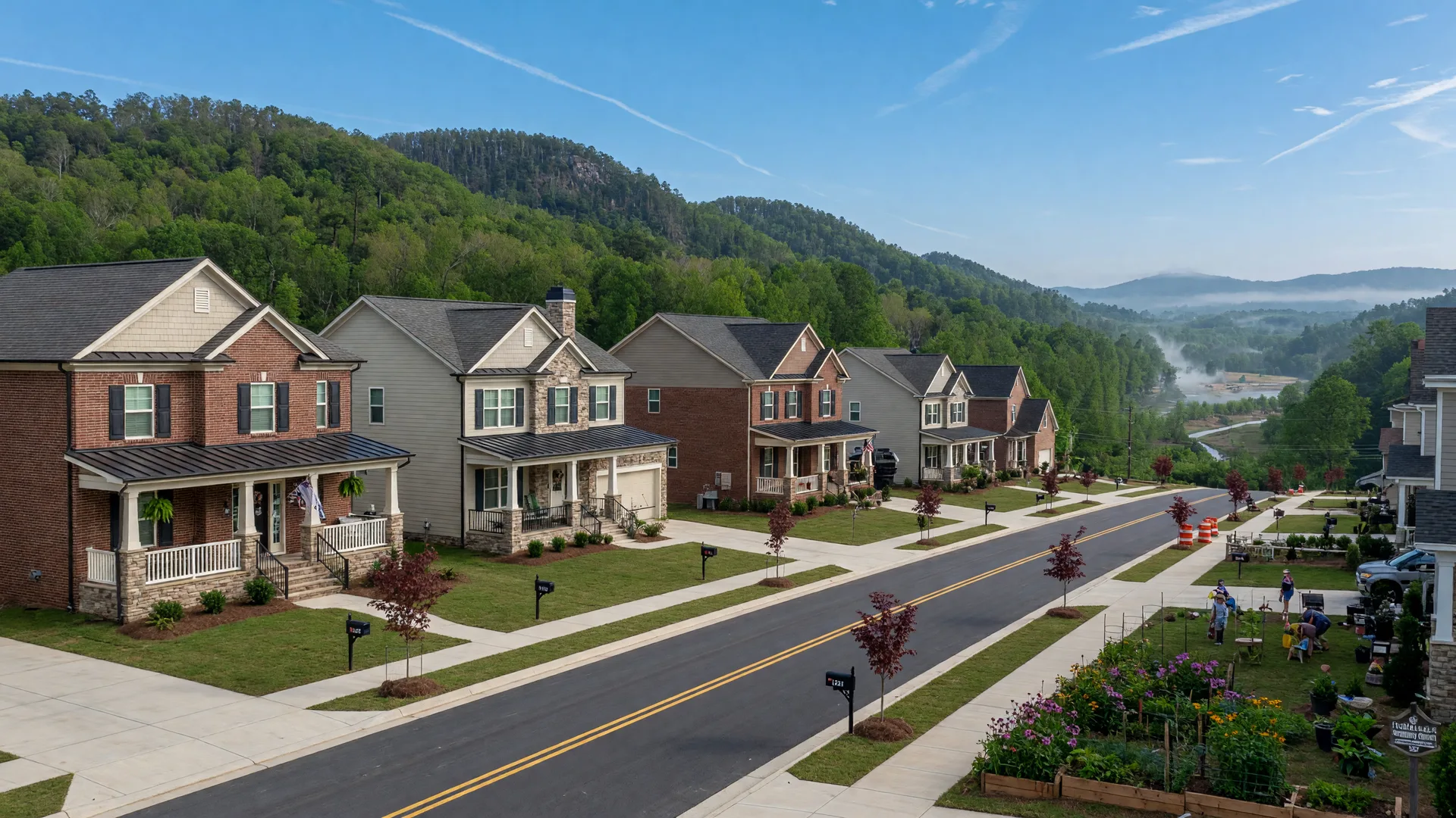 New construction craftsman and traditional homes in the Trussville area with Appalachian foothills and forested terrain