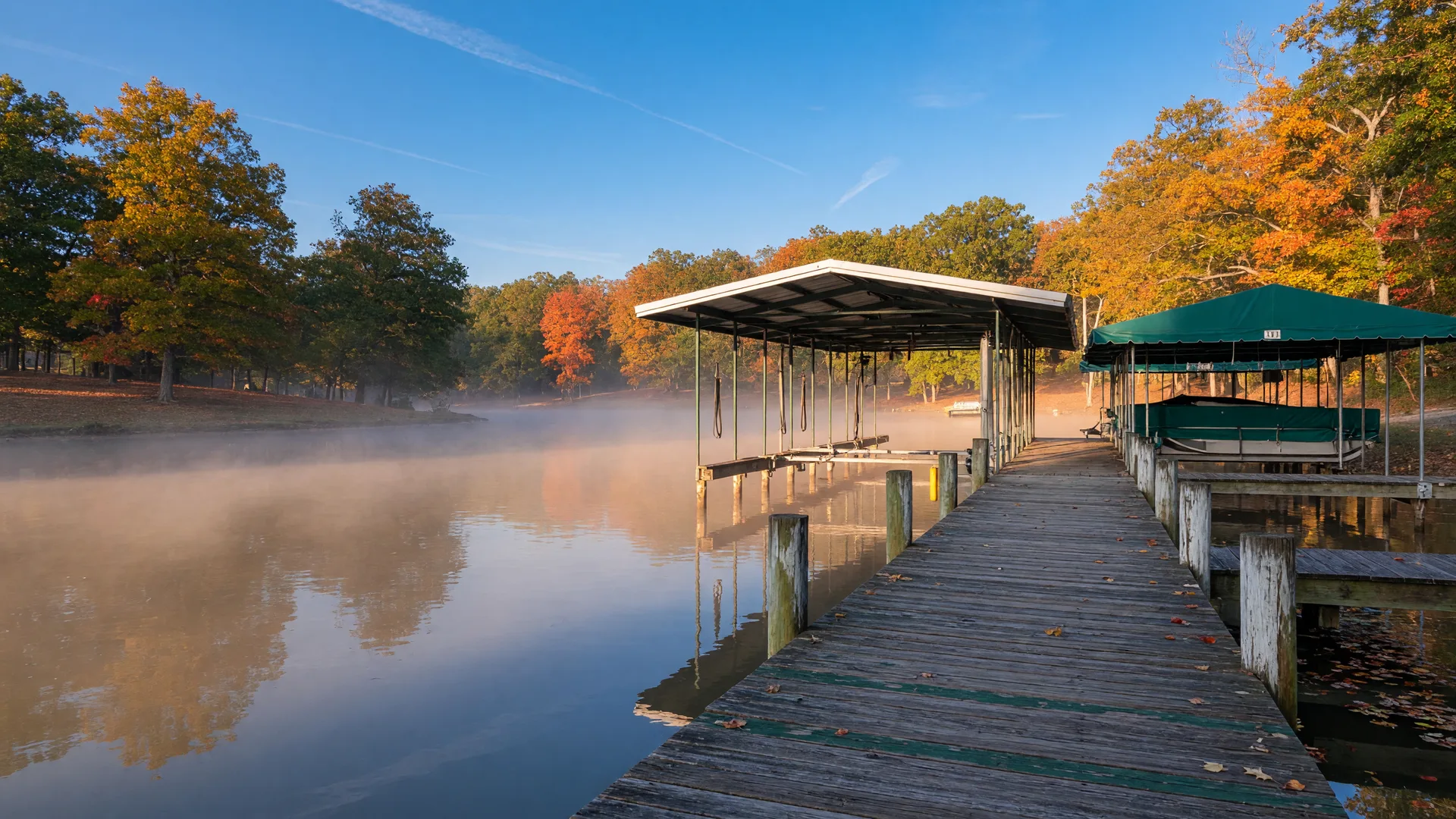 A crisp October morning on Lake Norman with early fall color
