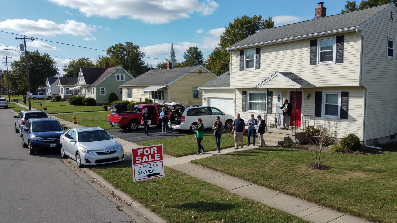A modest home with a welcoming front porch in a residential Northeast Ohio neighborhood