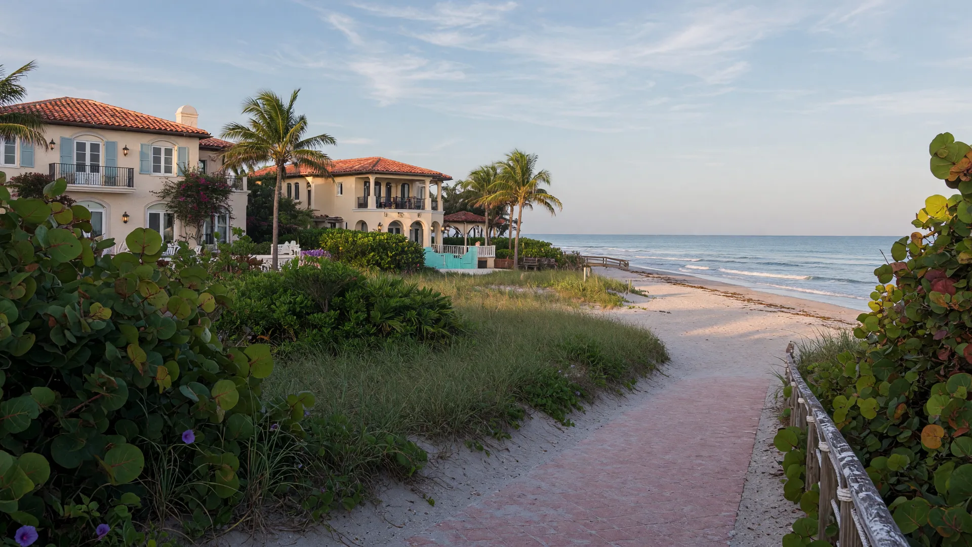 Pristine Atlantic beach in the Seagate community of Delray Beach with oceanfront estates in the background