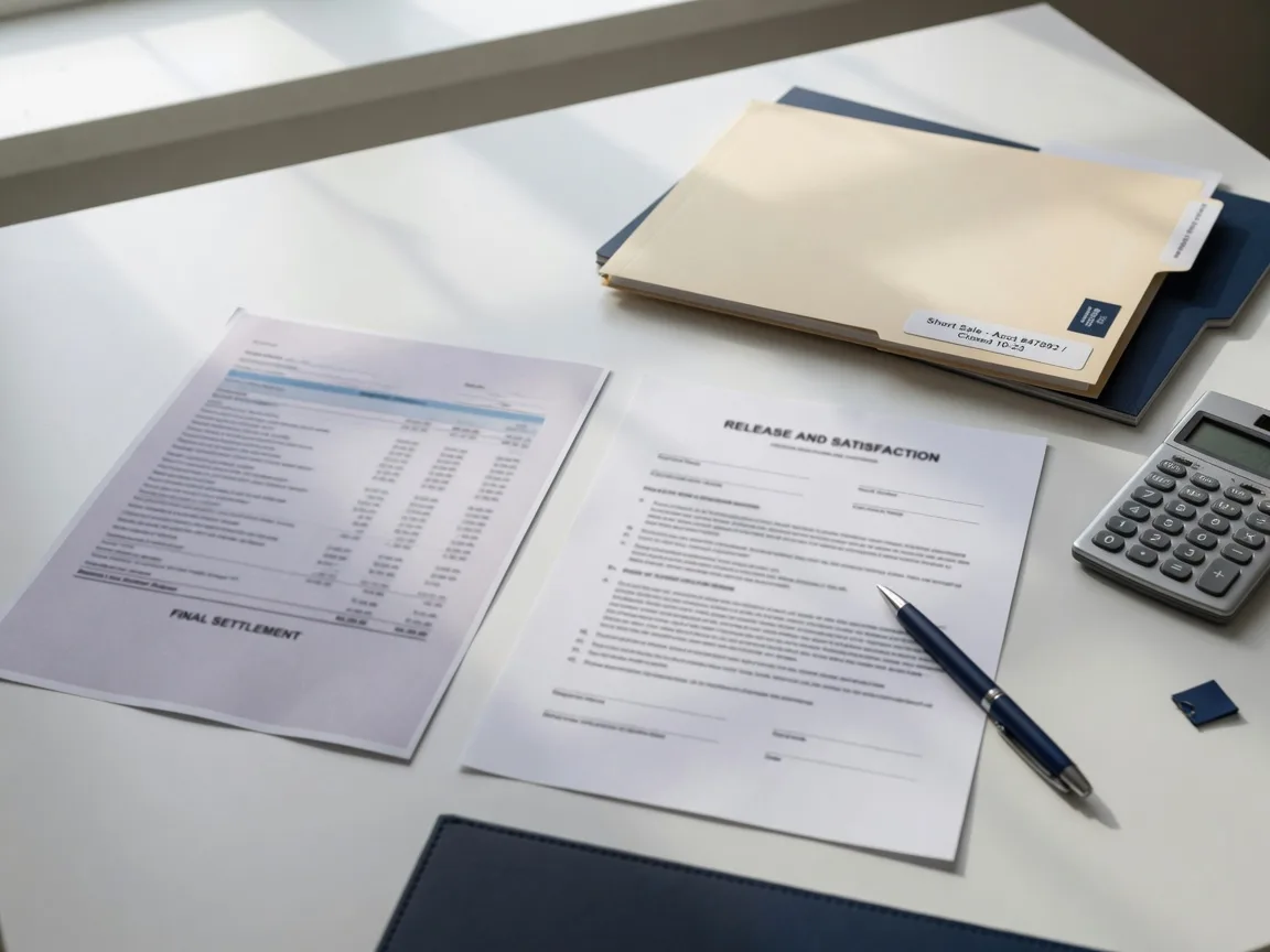 Financial statement and release paperwork on a desk, reviewed to understand the final terms after a short sale.
