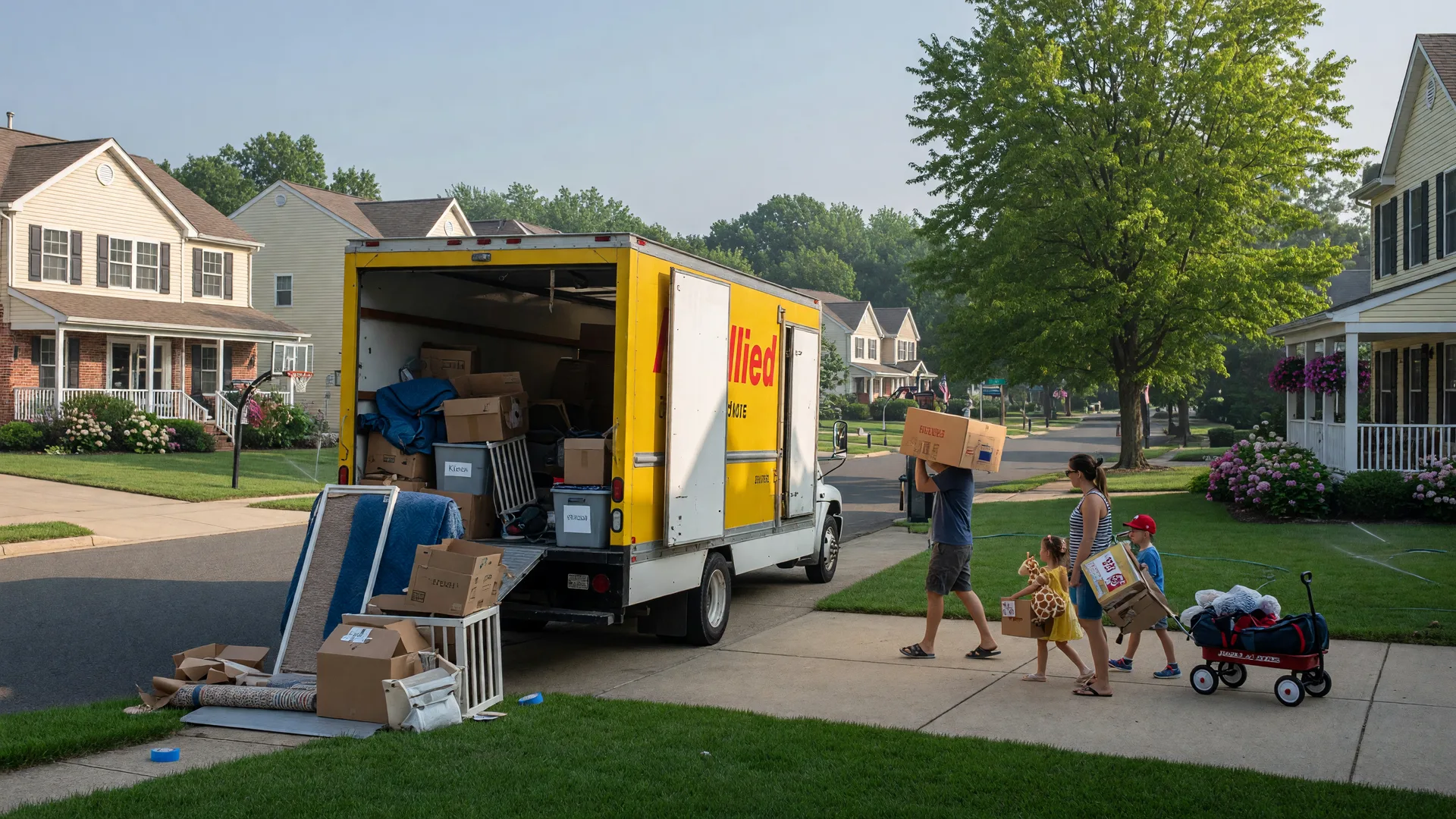 Moving truck in front of a suburban home in Cherry Hill NJ