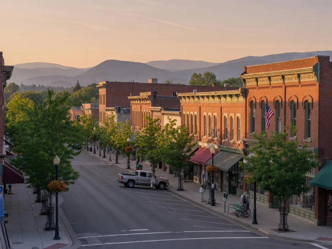 Downtown Auburn, Washington with historic storefronts along a tree-lined street