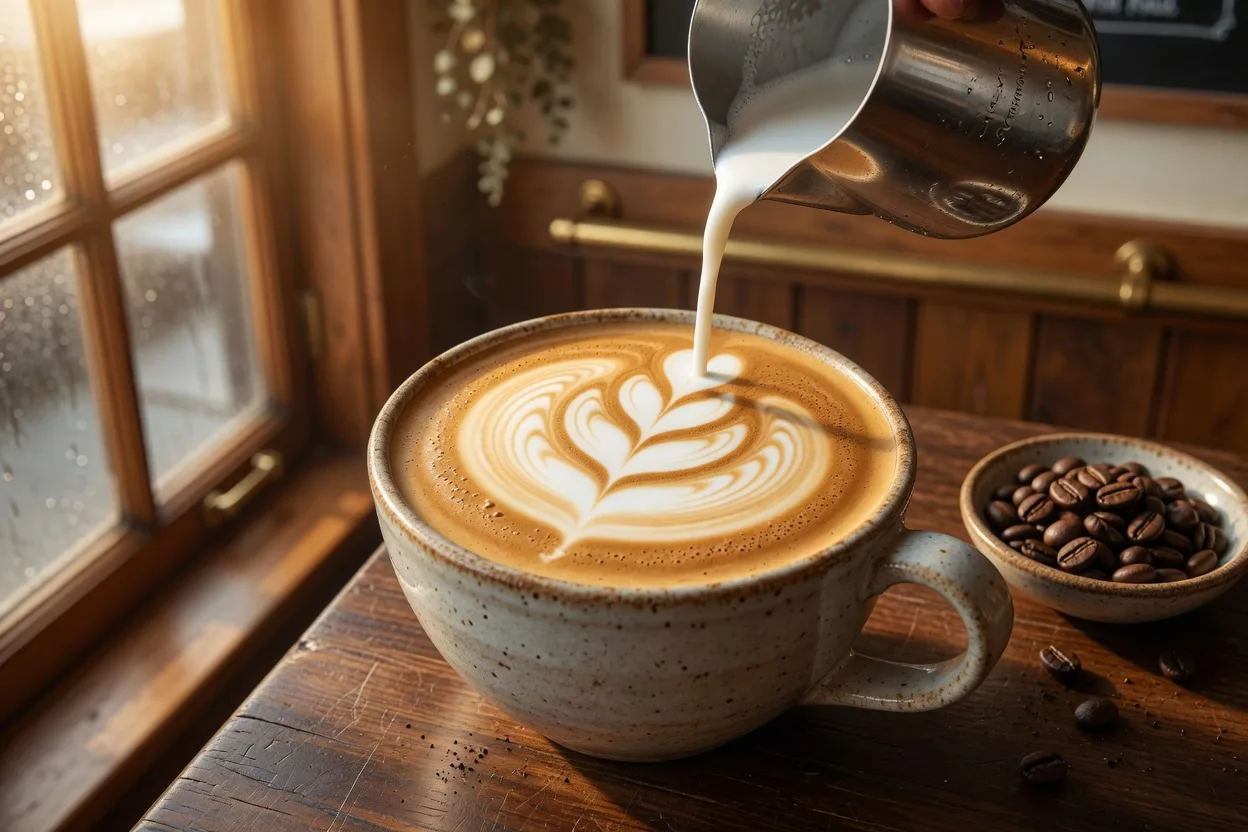 Latte art in a ceramic cup