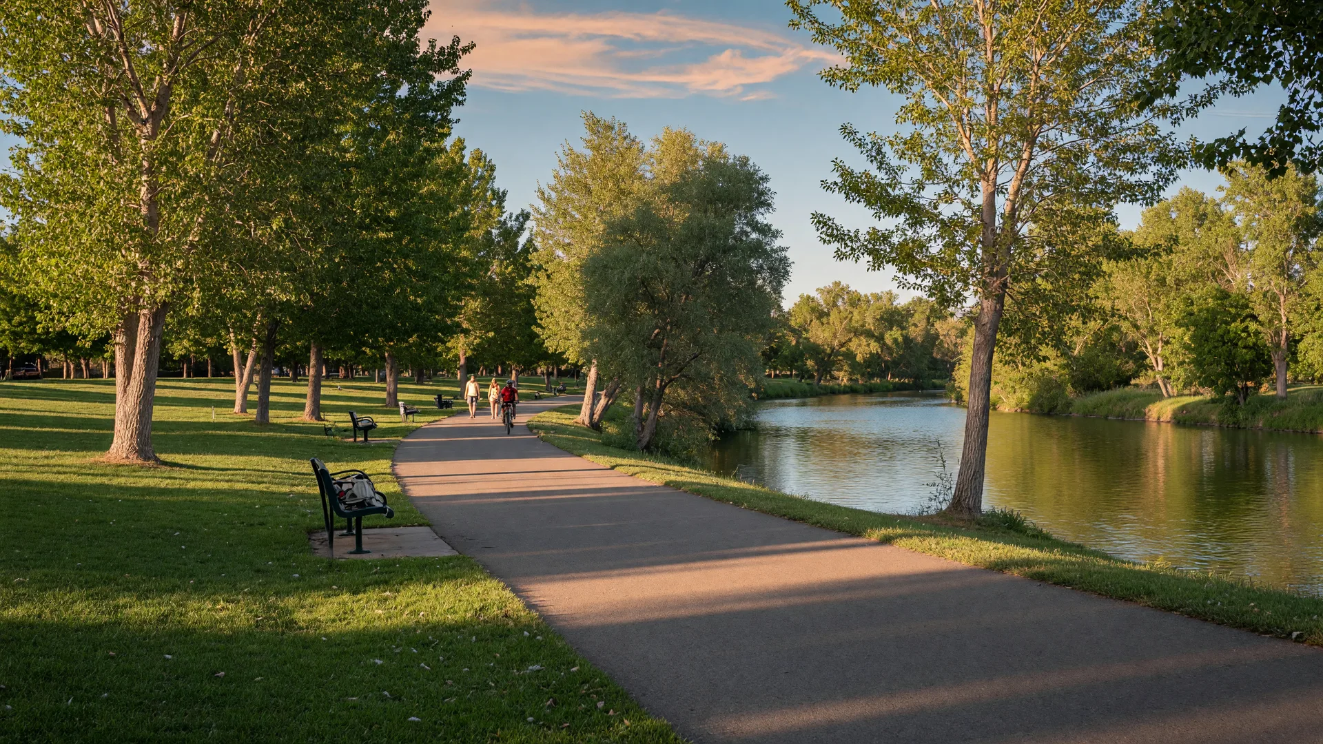 The Boise River Greenbelt paved pathway running along the Boise River beneath a canopy of trees
