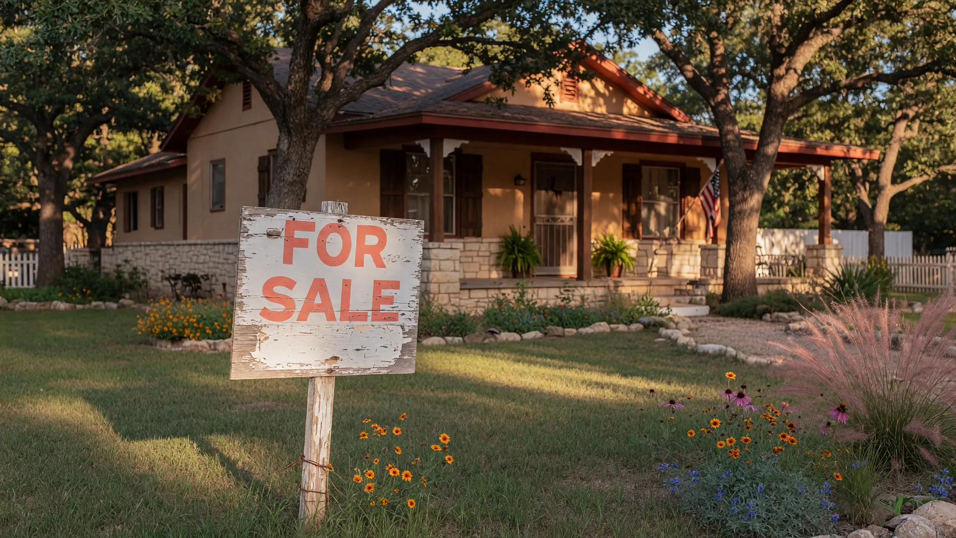 For Sale sign in front of a Texas home in Brenham