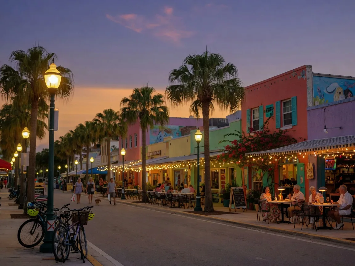 Atlantic Avenue in Delray Beach at dusk