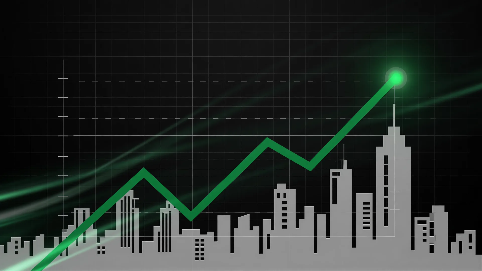 Lehigh Valley housing market update graphic showing an upward-trending line chart over a city skyline in black, silver, and green brand colors