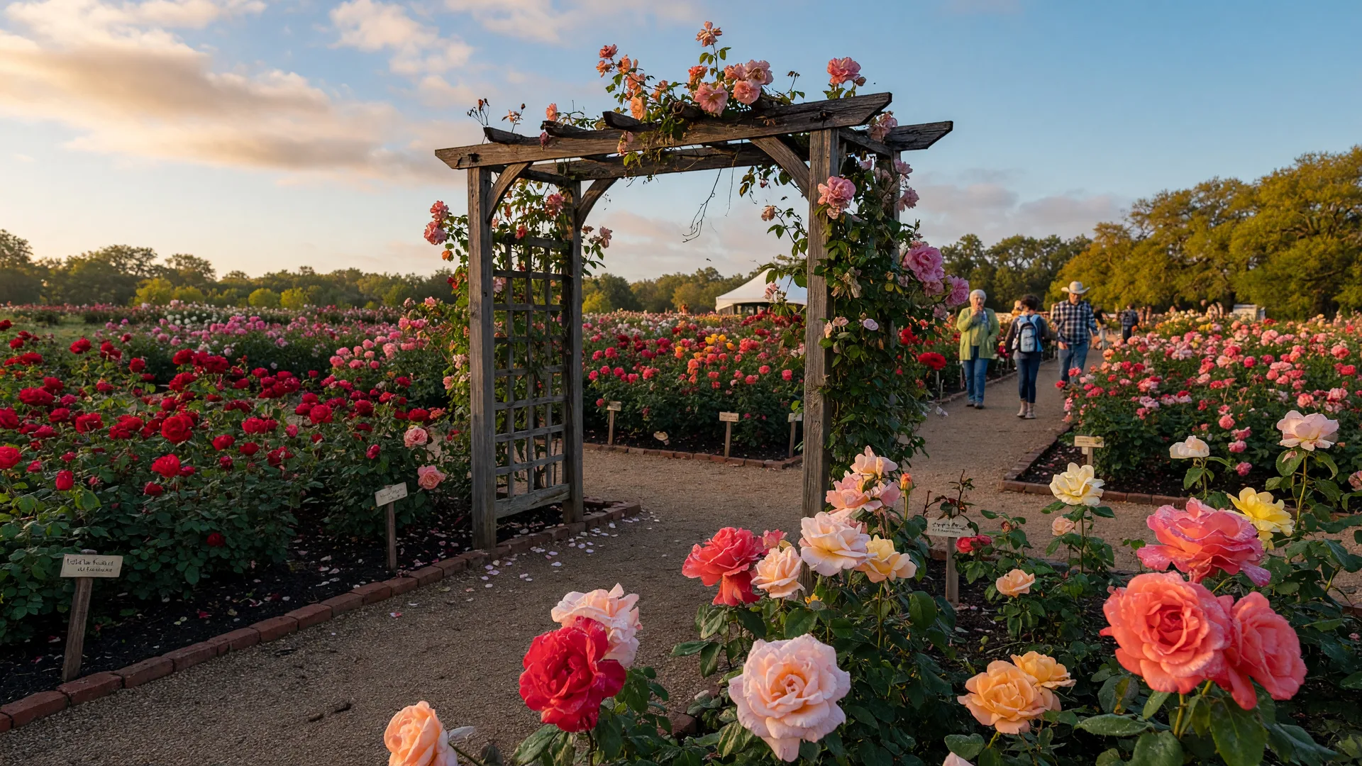 Rose garden in full bloom at the Fall Festival of Roses near Brenham, Texas