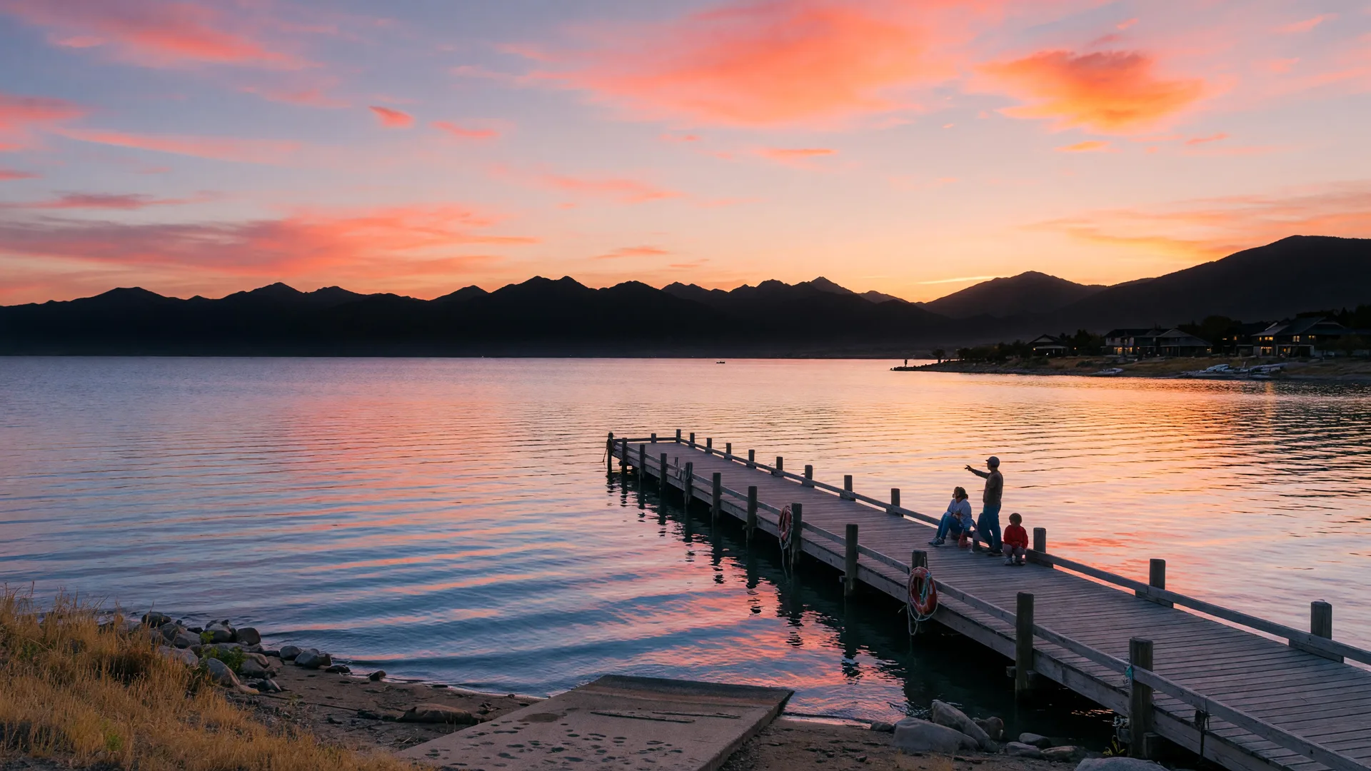 Sunset over Utah Lake near the Saratoga Springs shoreline