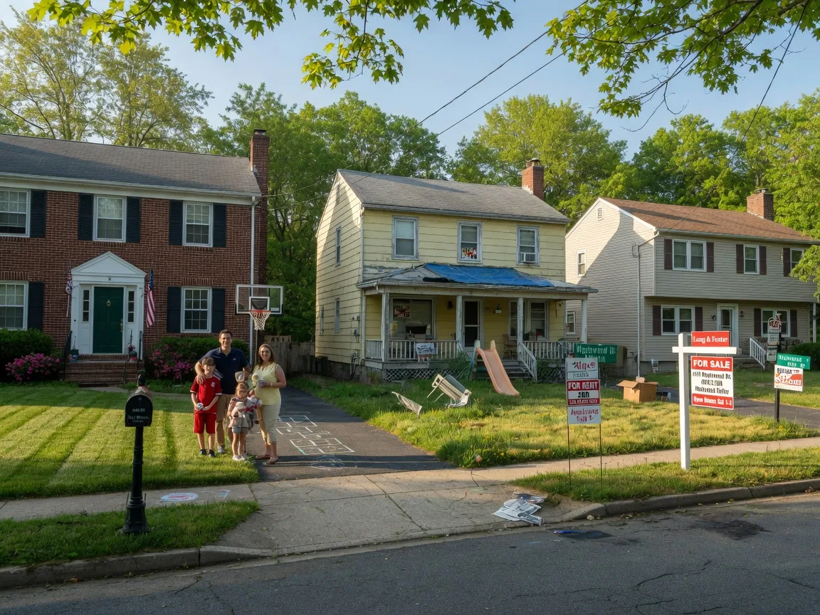 Three Maryland homes side by side, each representing a different decision: one kept, one rented, one sold
