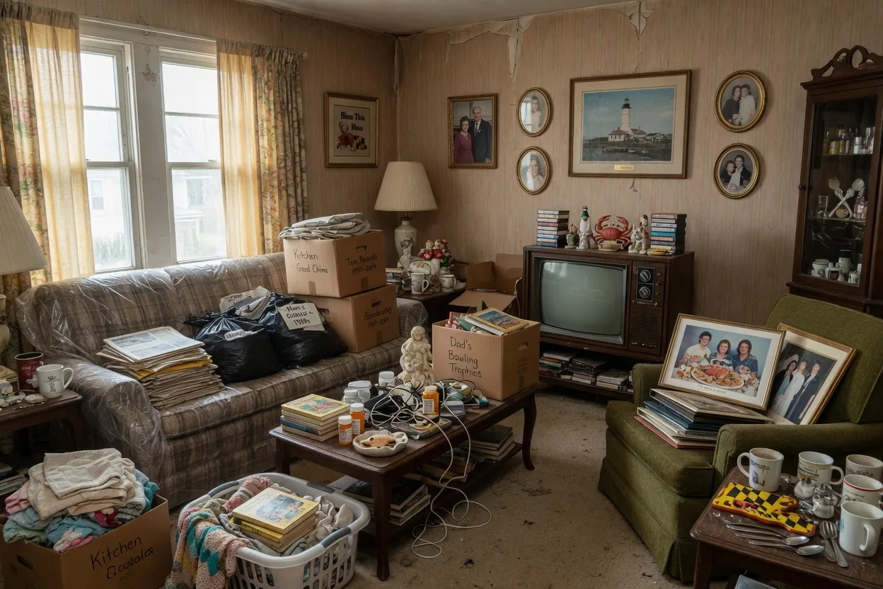 A cluttered Maryland probate home before cleanout, the starting point for the faster-way managed cleanout guide