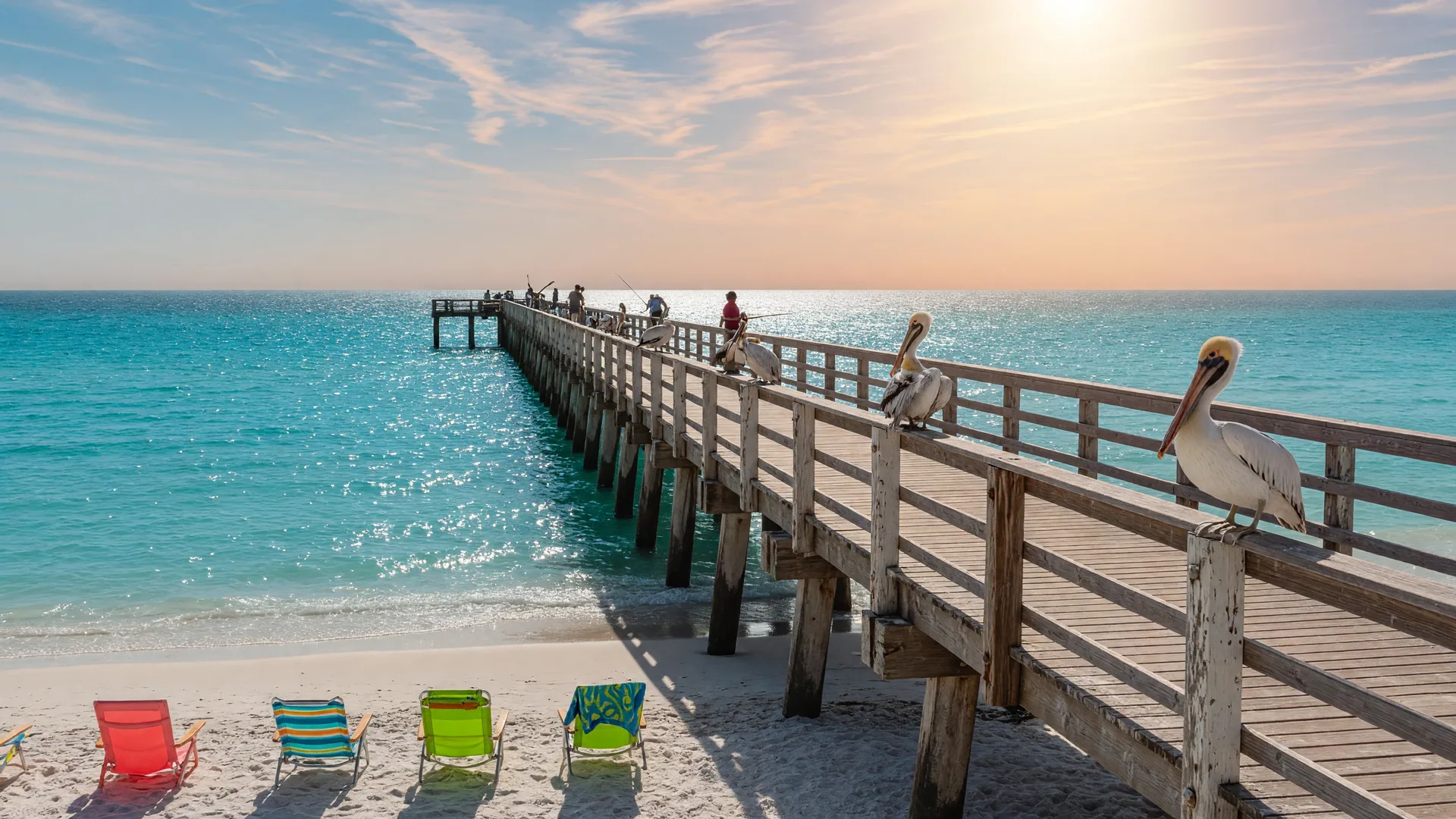 Naples Pier stretching over turquoise Gulf water at late afternoon