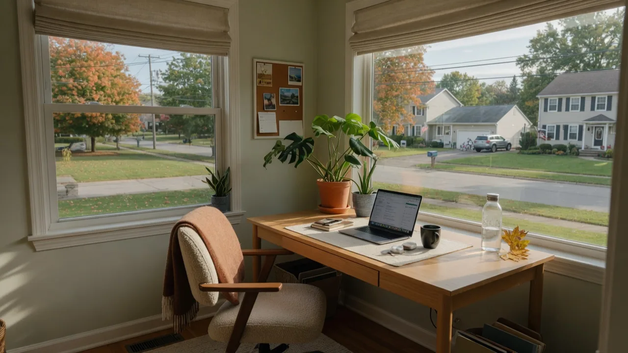 Home office setup in a Northeast Ohio suburban home