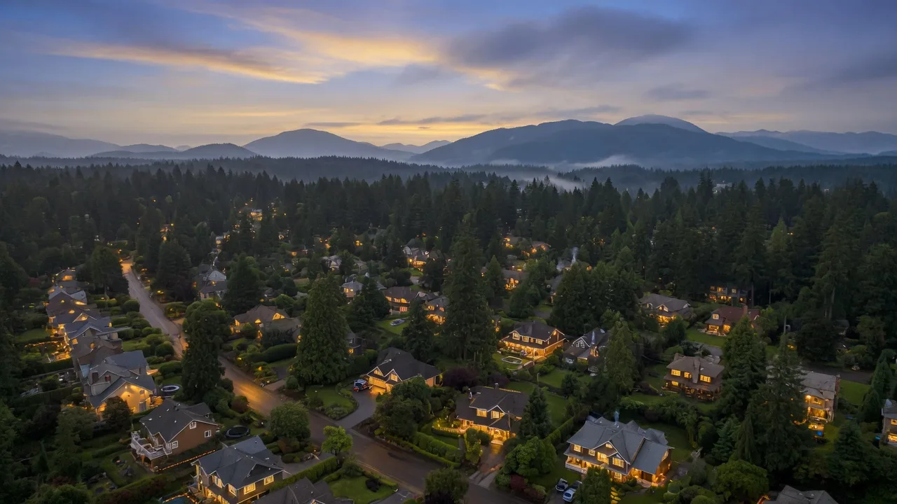 Pacific Northwest community aerial view