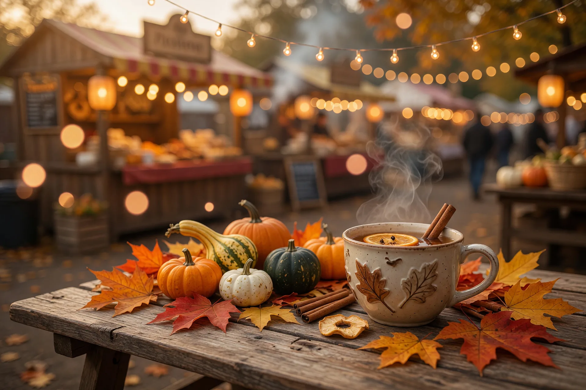 A cozy autumn blog cover scene of pumpkins and warm fall decor for the Kentuckiana fall roundup