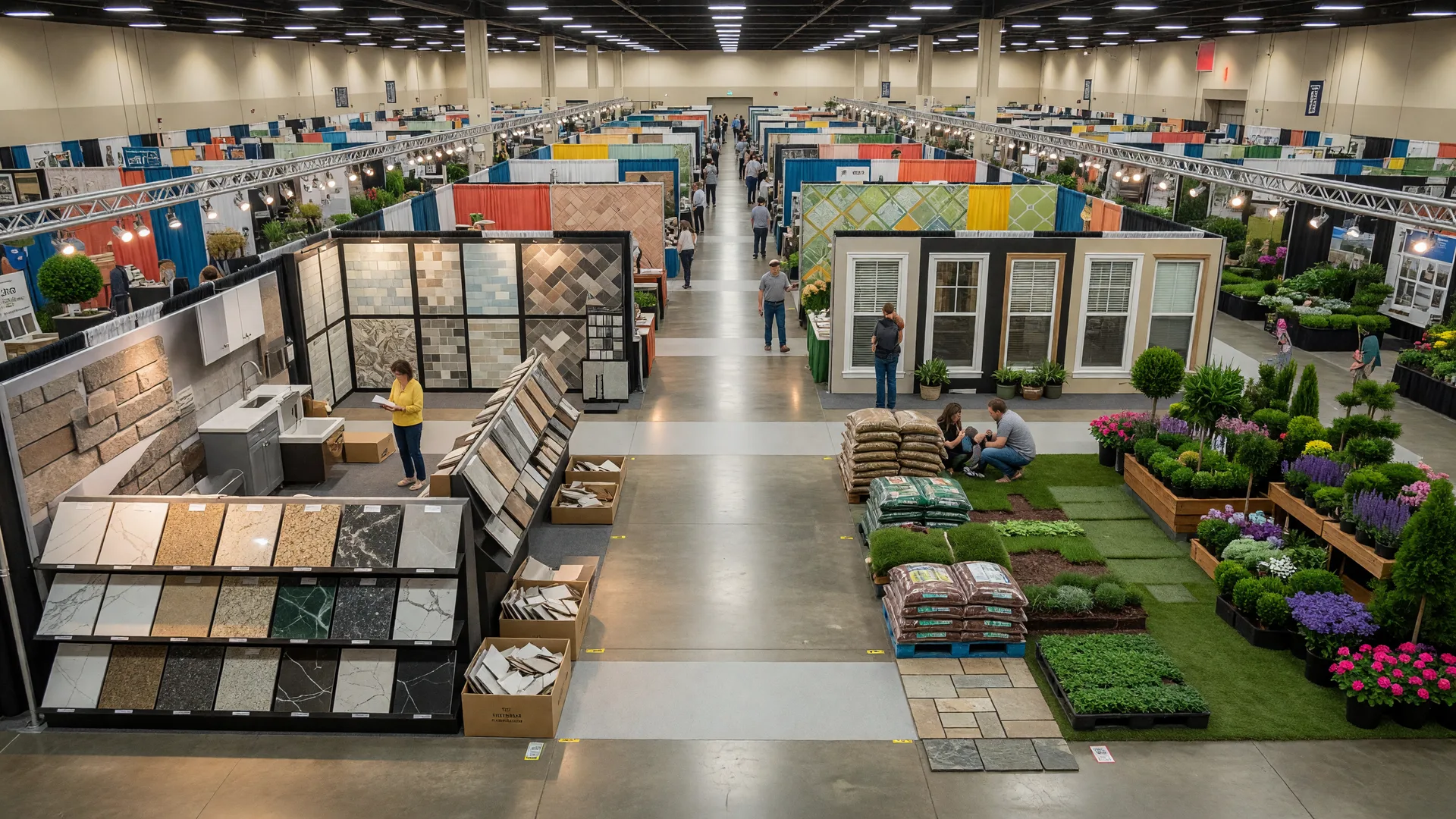 Tulsa Fall Home Expo convention hall with home improvement exhibits, booth displays, and bright aisles at Expo Square