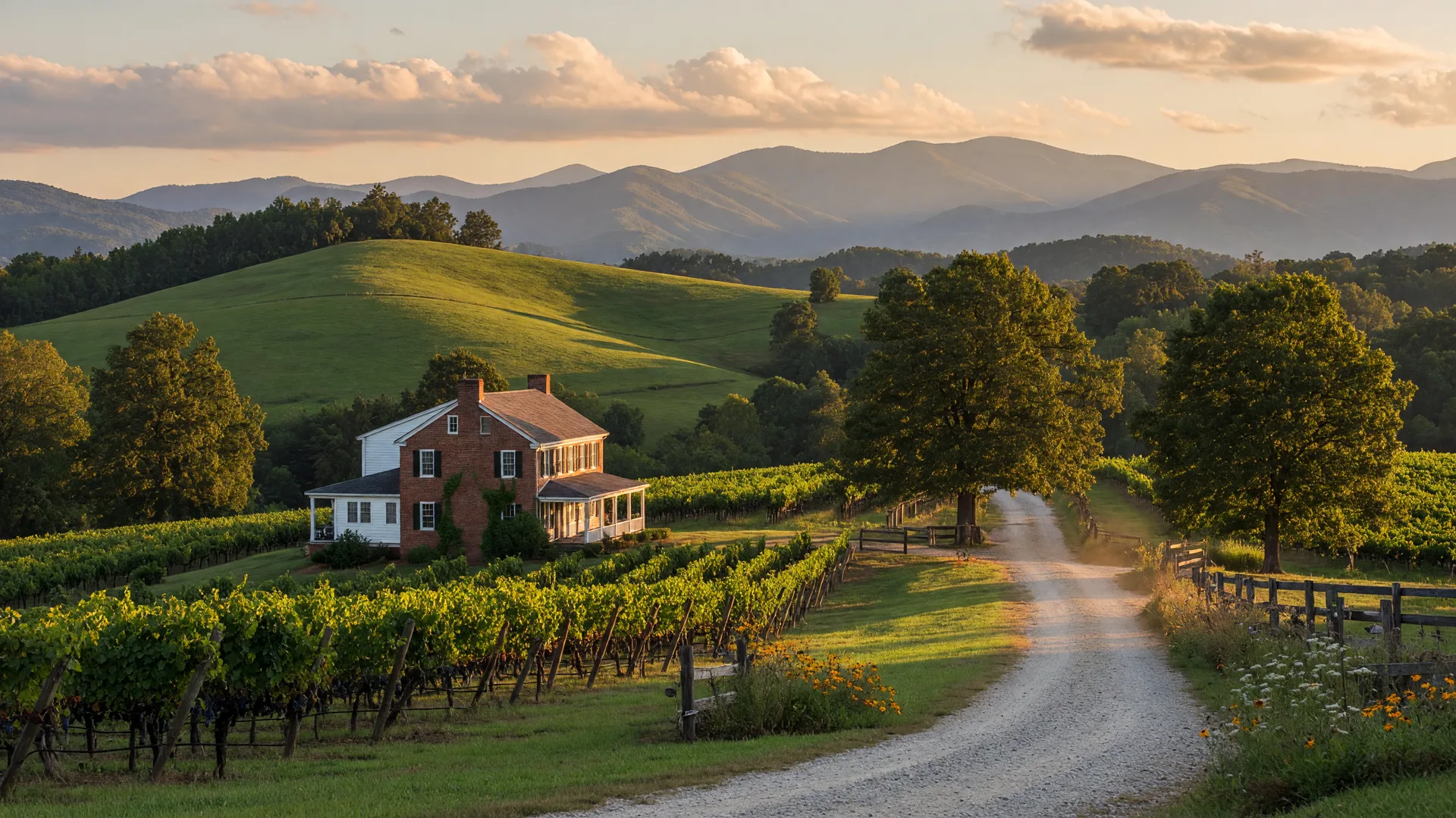 Rolling hills and countryside of Orange County Virginia wine country