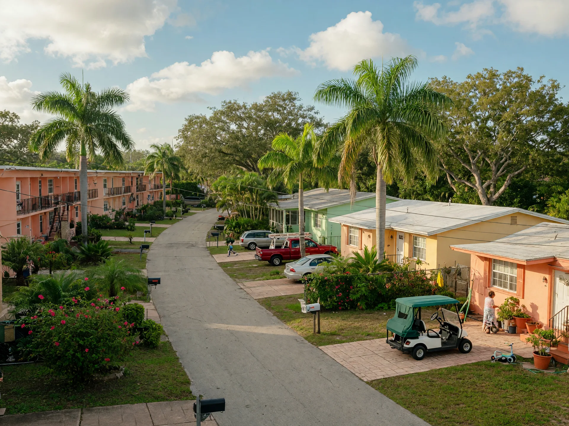 Tree-lined street with affordable homes in a welcoming South Florida neighborhood community