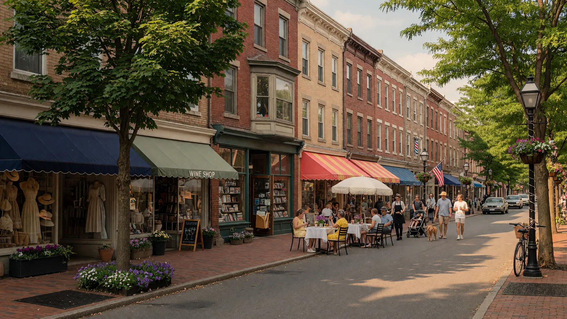 Newtown State Street with historic brick storefronts