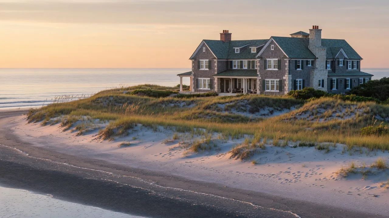 Oceanfront estate behind dunes in Gulf Stream, Florida