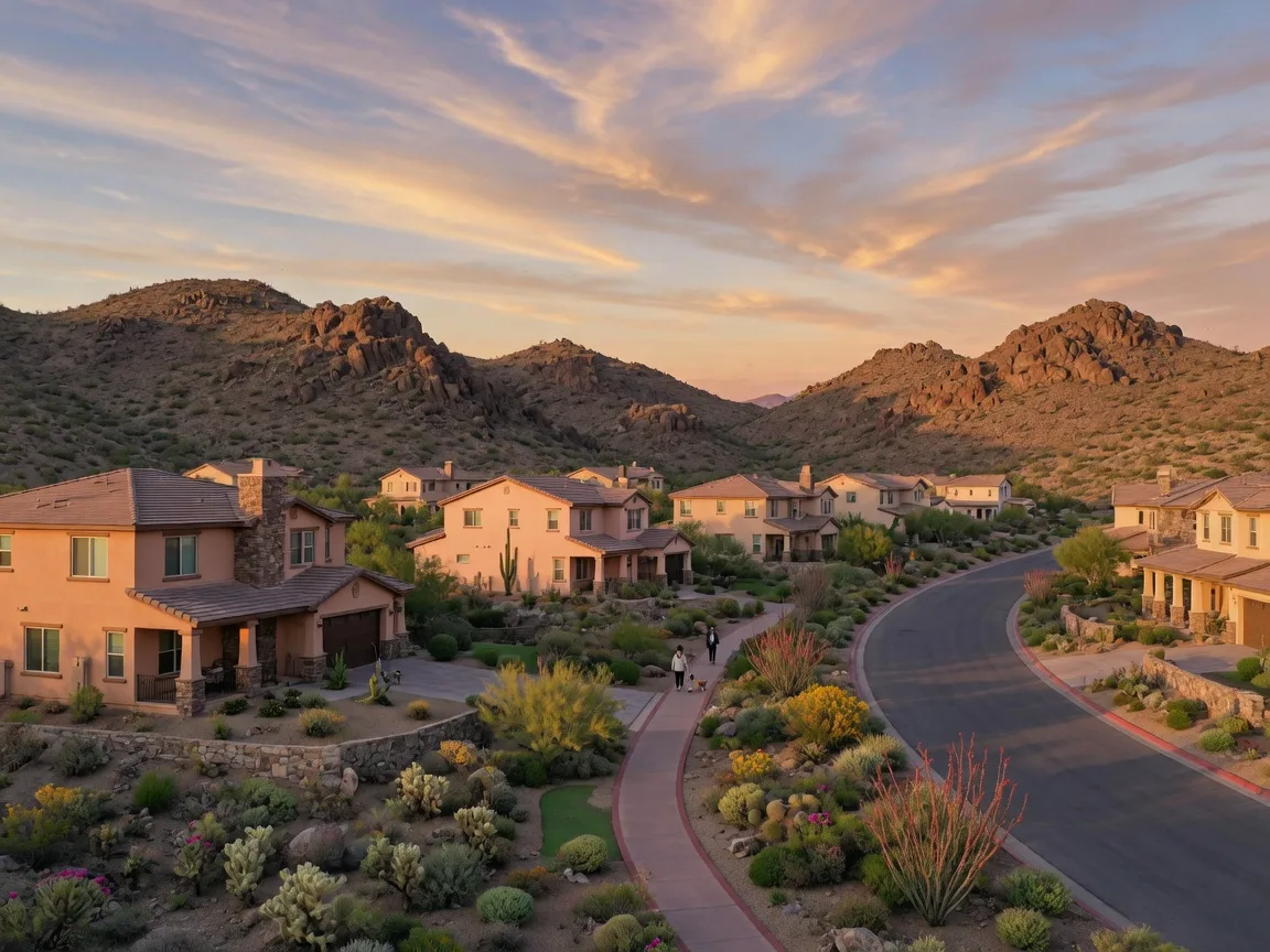 Curving residential street in the Anthem foothills community of Henderson Nevada