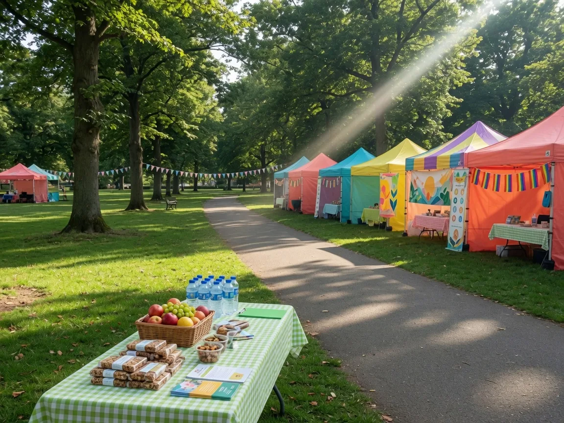 Sunny park walking path and wellness tents at the Wimberley Suicide Awareness Walk