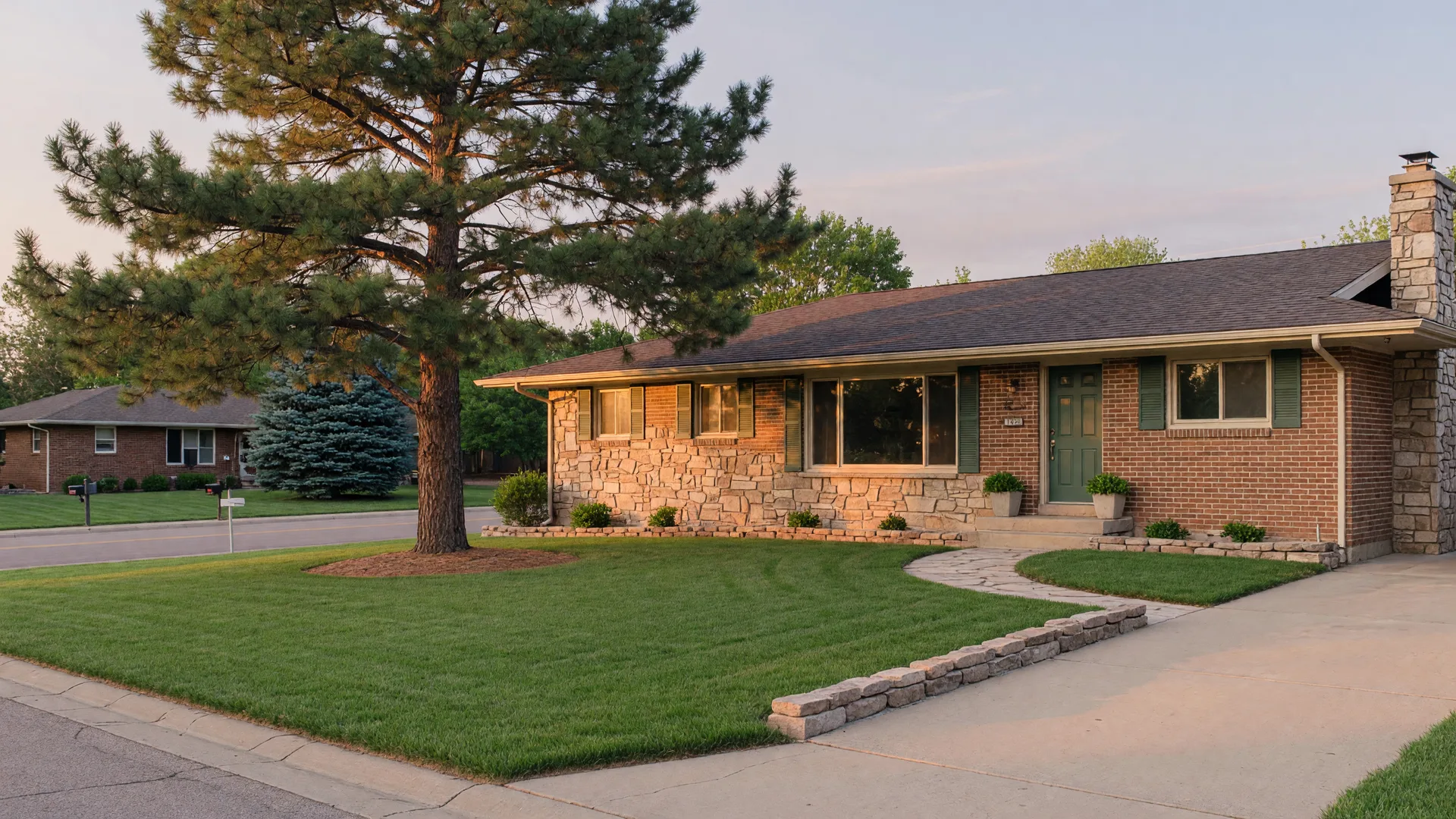 A well-kept brick ranch home in Colorado Springs at early morning, quiet and waiting for its next chapter