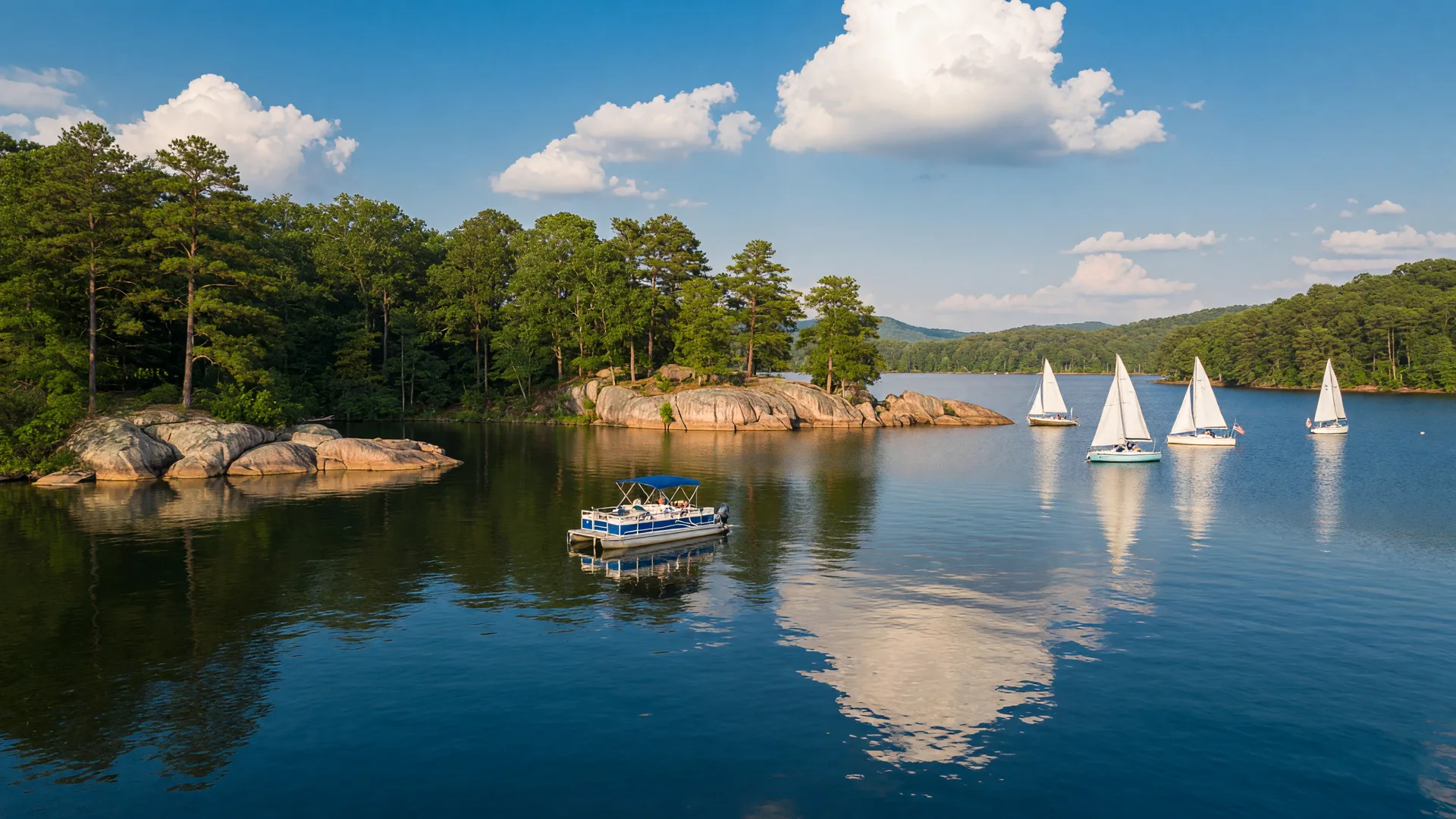 Lake Allatoona sailboats and boaters enjoying NW Metro Atlanta lakeside living.