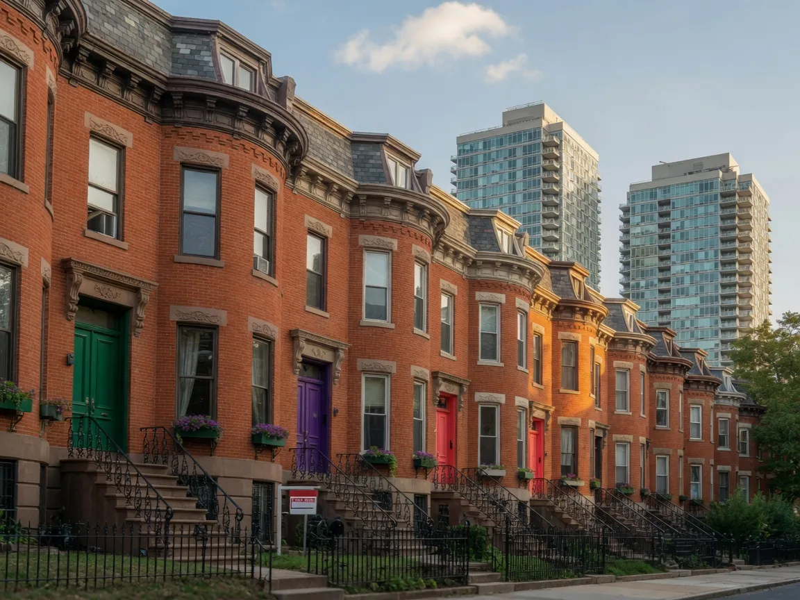 Historic brownstones with For Sale signs in Fairmount Philadelphia