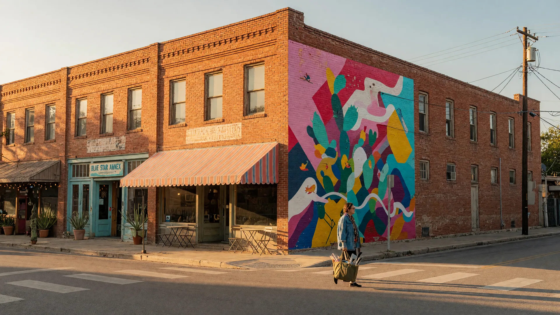 Restored brick storefronts and a mural in San Antonio's Southtown arts district, a vibrant San Antonio real estate neighborhood