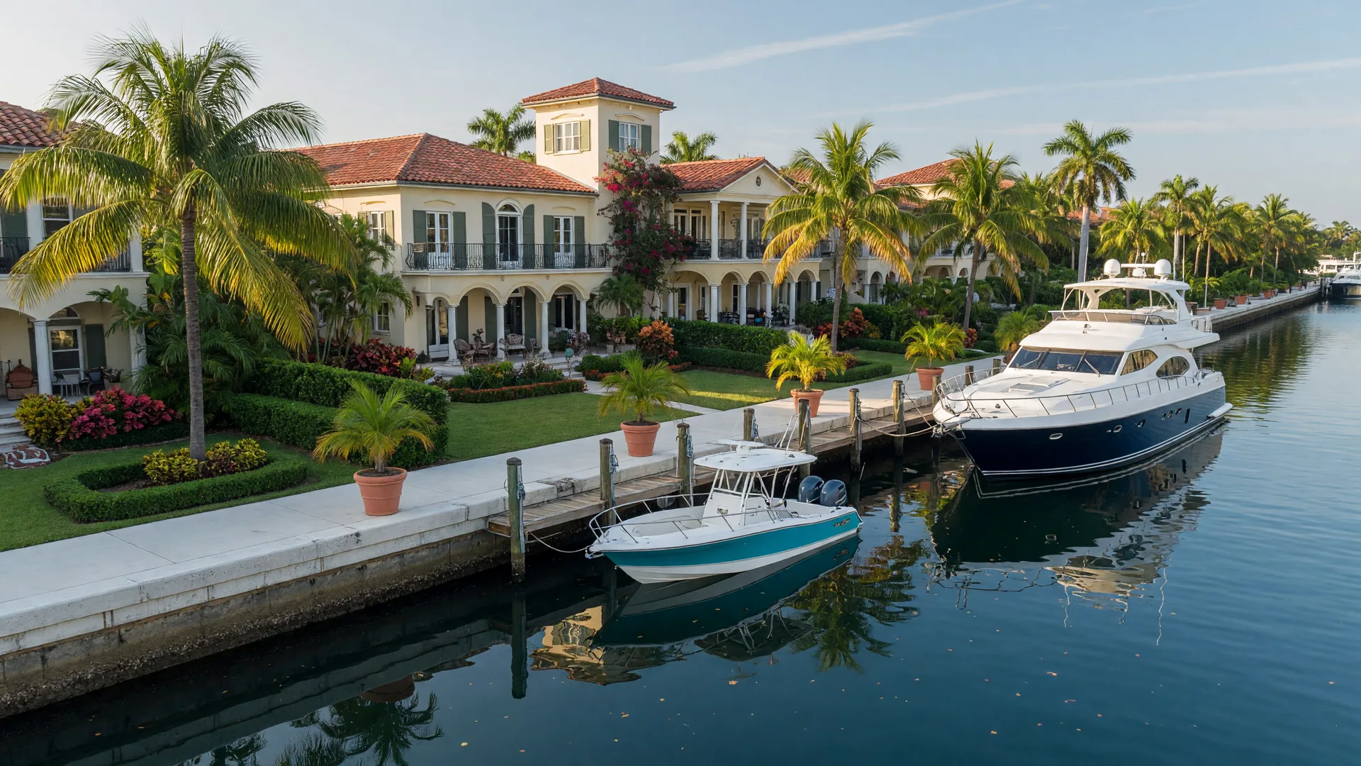 Private deep-water dock with a yacht in Port Royal, Naples Florida