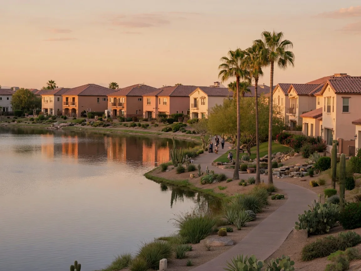 Power Ranch master-planned community lake and homes in Gilbert Arizona