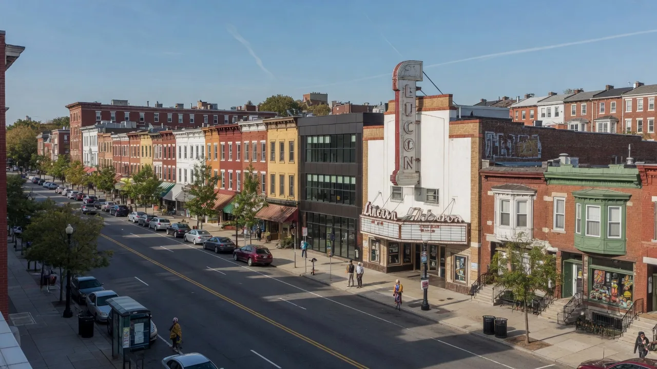 U Street NW in Shaw with historic theaters and rowhouses, Washington, DC