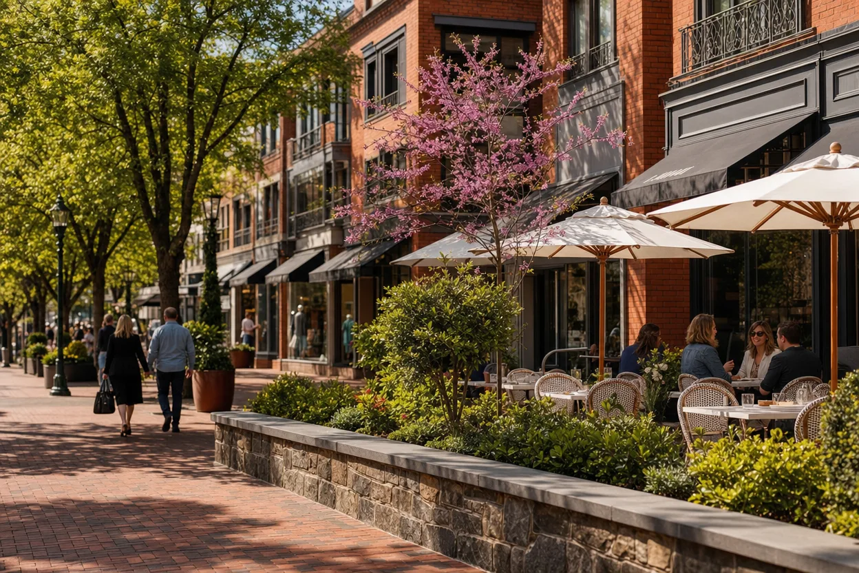 Bright daylight view of the dining corridor near Friendship Heights in Chevy Chase