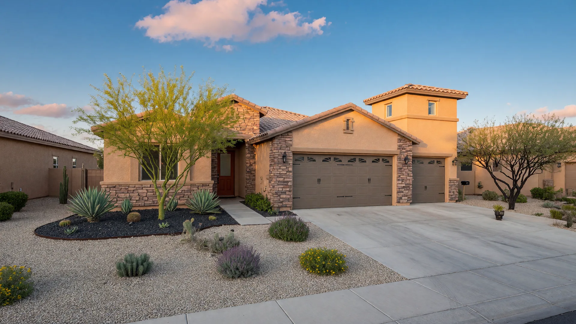Modern Arizona family home in late afternoon light