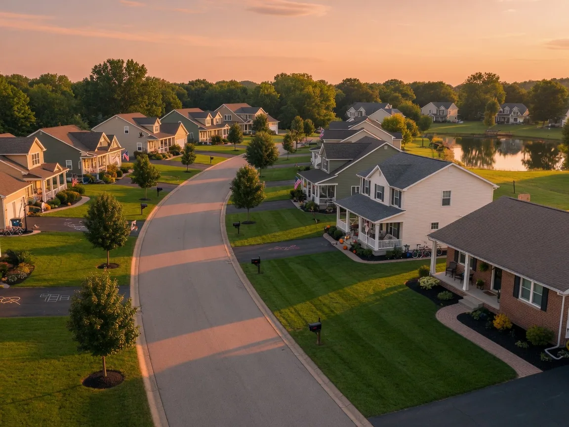 A Hamilton County Indiana neighborhood at golden hour, the kind of community Susan markets with AI-assisted listing campaigns