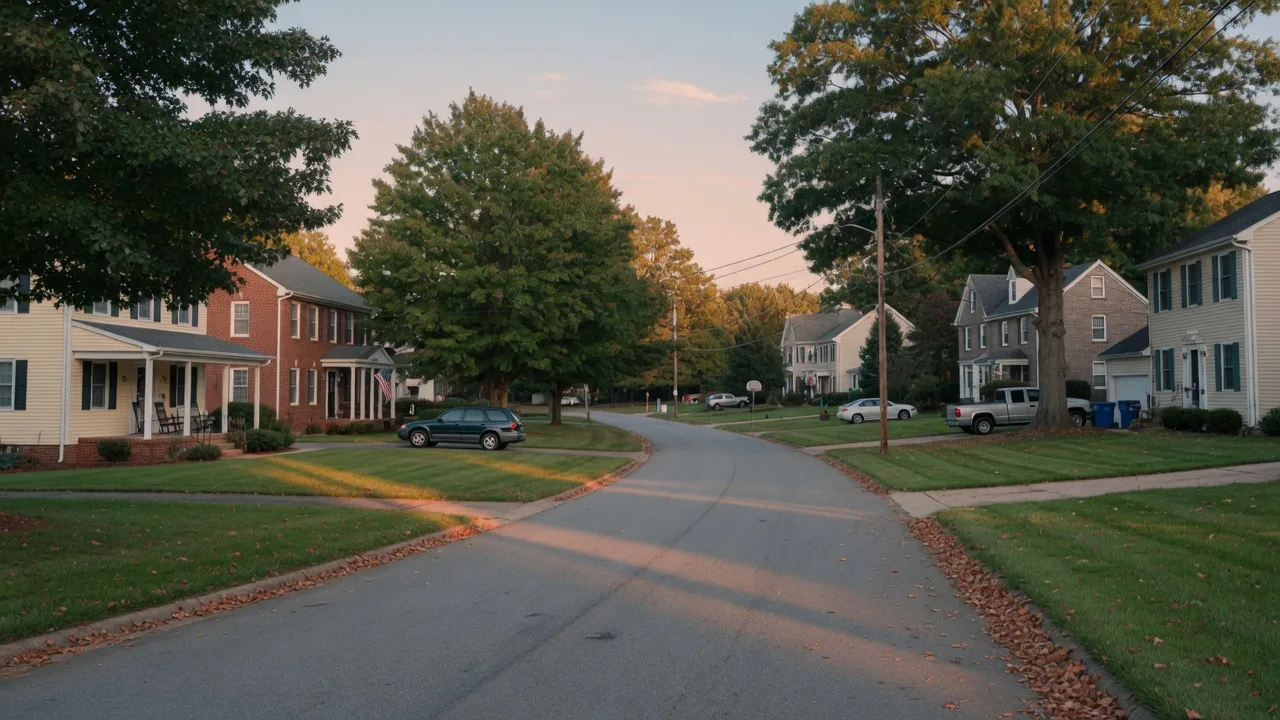 Established residential street in Cleydael King George Virginia with traditional homes and mature trees