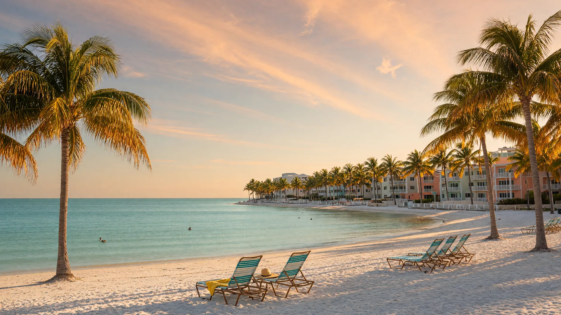 Sunny Naples Florida beach in winter with palm trees and turquoise Gulf water