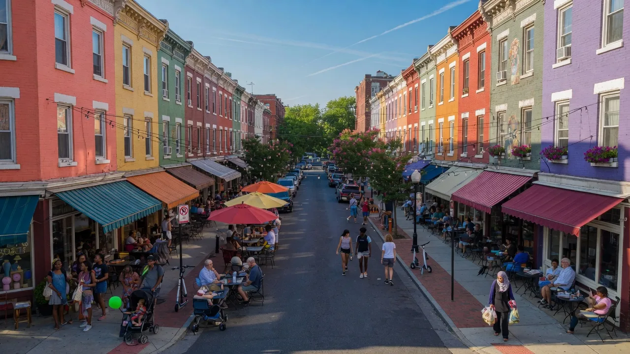 Vibrant 18th Street corridor in Adams Morgan, Washington, DC