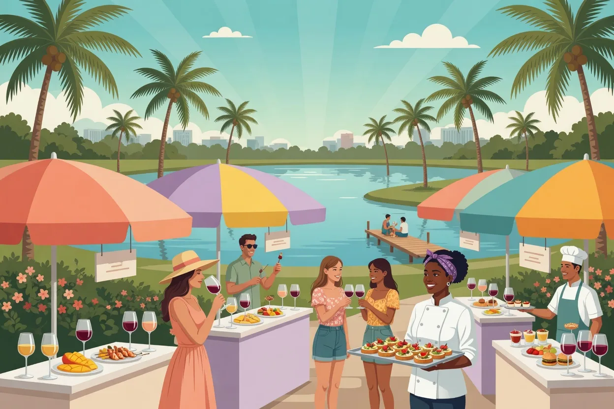 Illustration of a Central Florida food and wine festival