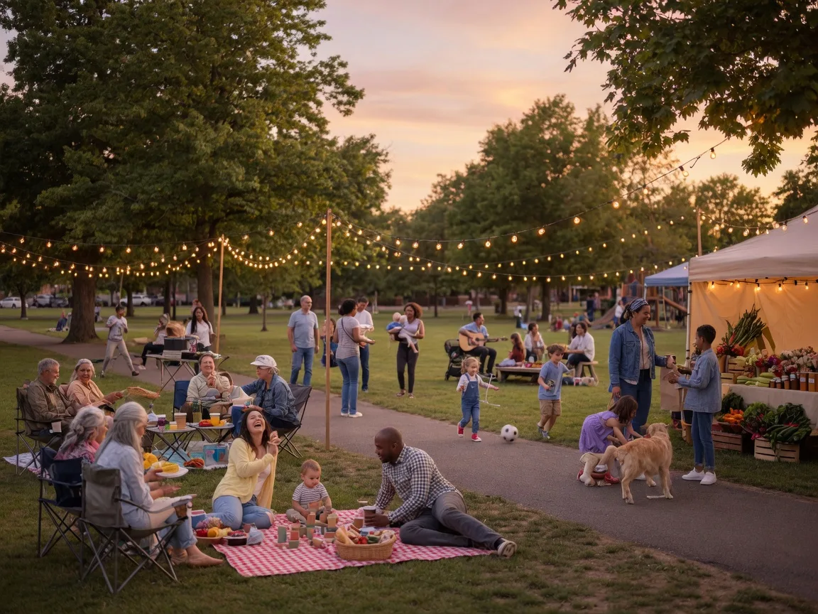 Community gathering and local event in Olathe with families enjoying outdoor activities
