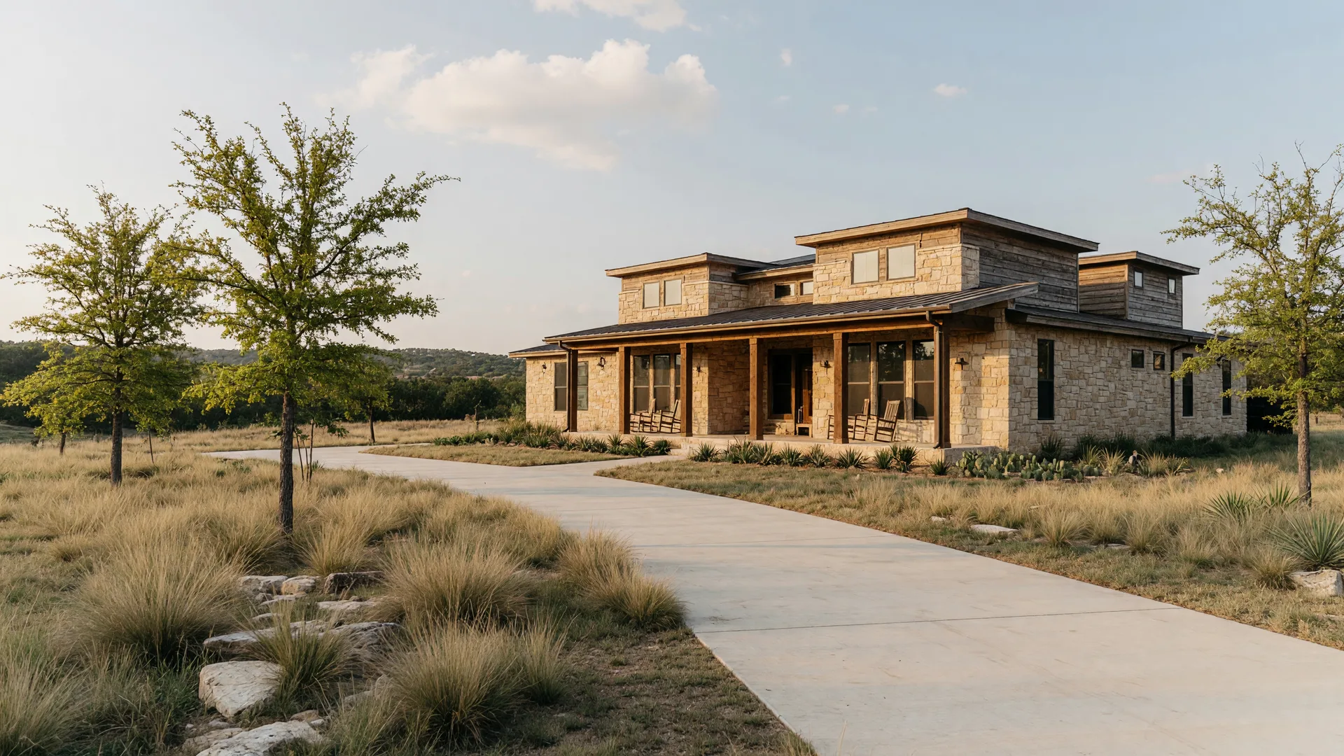 A brand-new single-story custom home on an acre lot in the Texas Hill Country