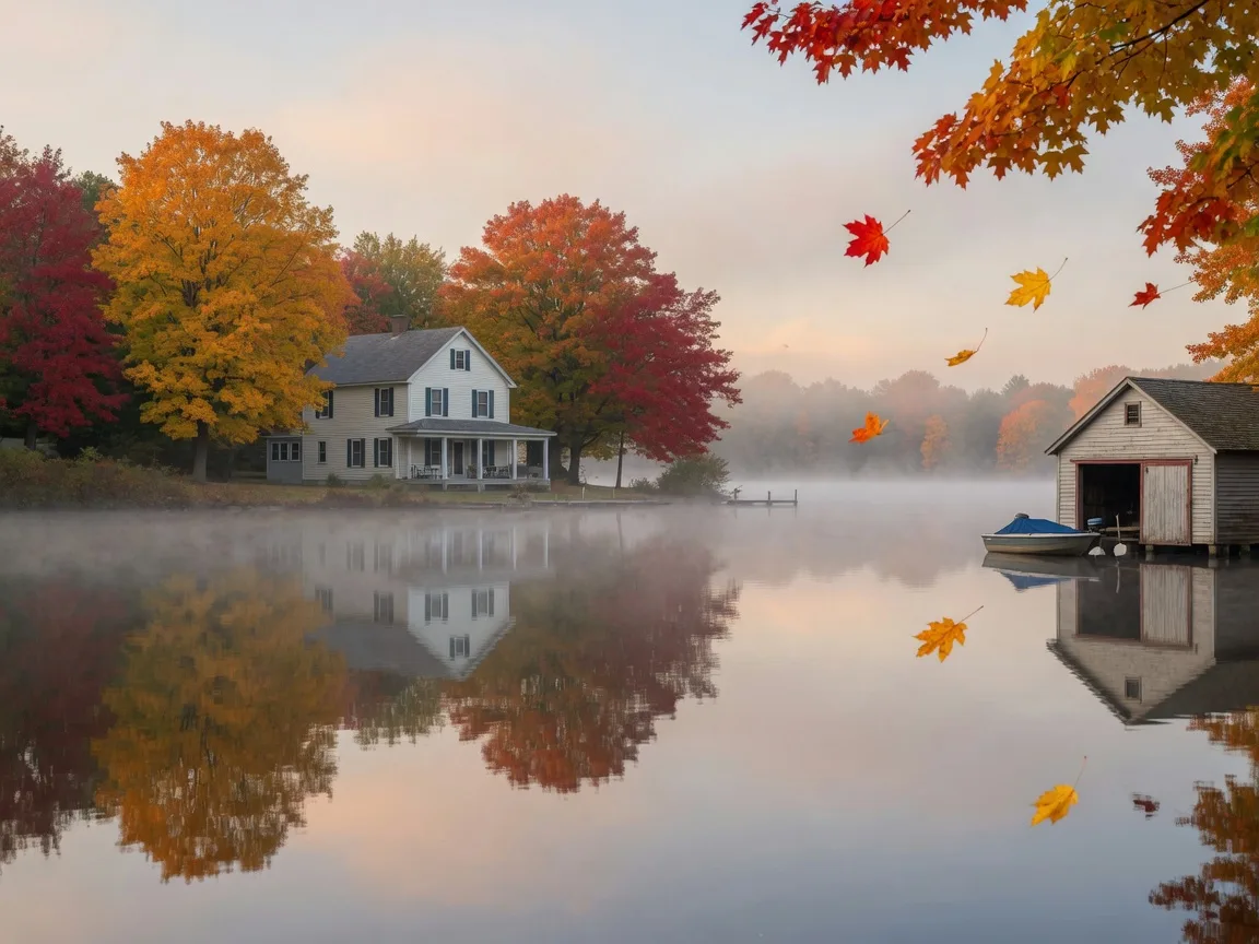 Lakefront home in Oakland County, Michigan in autumn