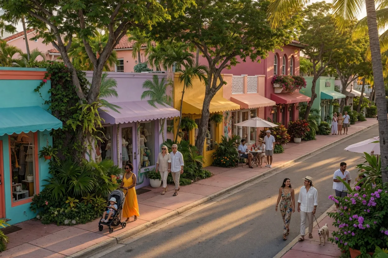 Walkable street scene in East Delray Beach