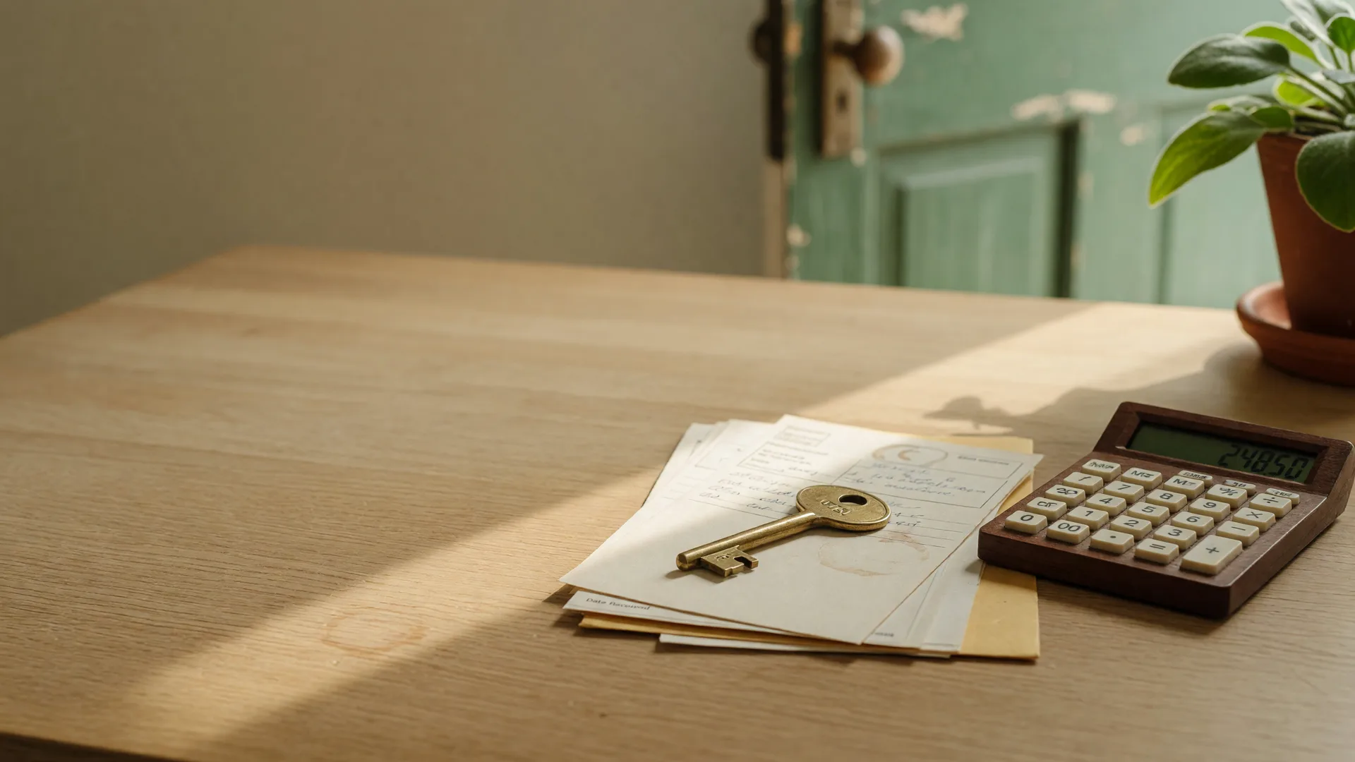 A warm editorial photograph illustrating credit score and home buying