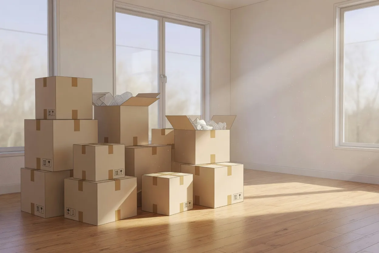 Editorial illustration representing relocation planning
